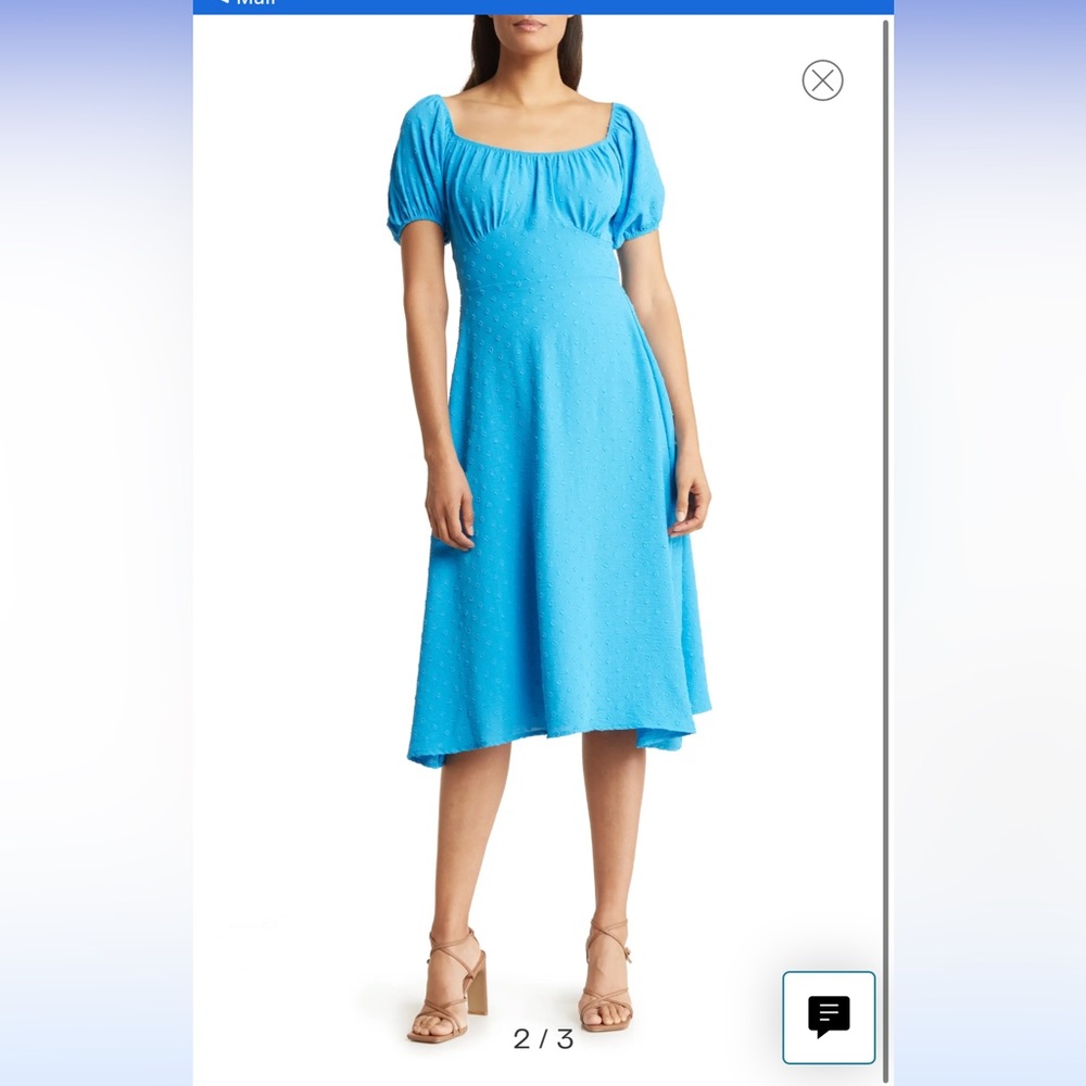 Velvet Torch - Puff Sleeve Midi Blue Dress - Size Small